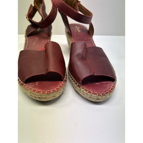 Clarks Artisan Women’s Espadrilles Red Wedge Heels Ankle Strap Buckle 9M - Picture 2 of 5